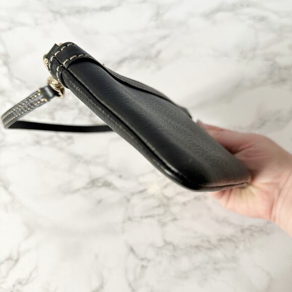65. Dooney & Bourke Large Pebbled Black Leather Zip Top Wristlet - Picture 4 of 11